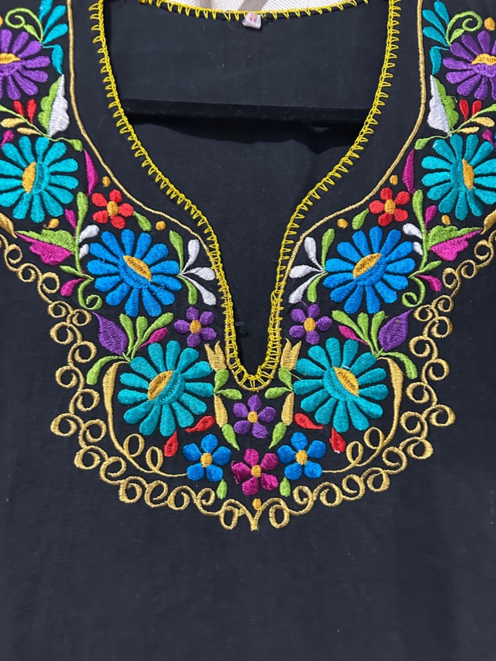 MEXICANA Black Dress with Multicolor Floral Embroidery - Picture 3 of 5